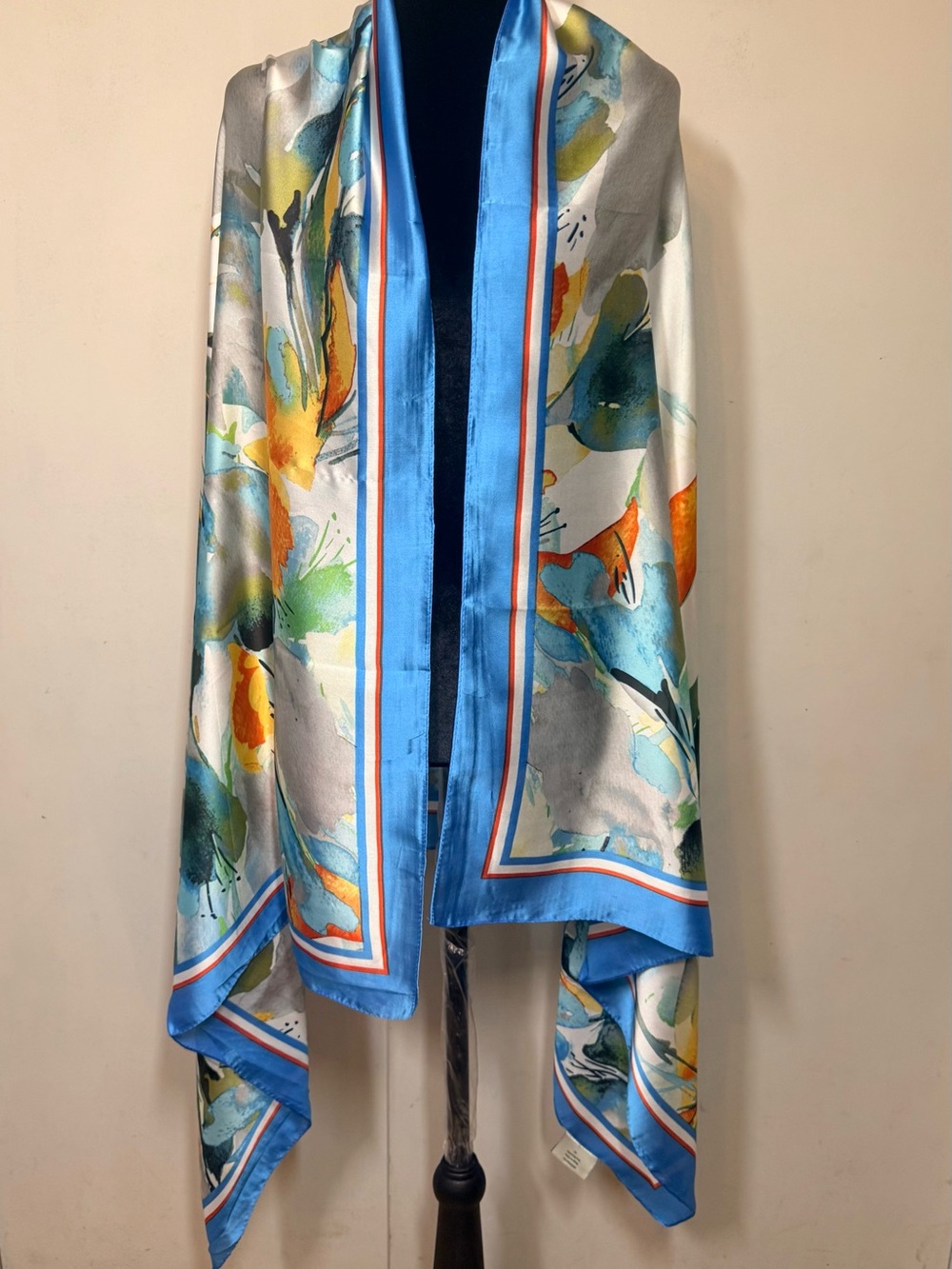 Floral Watercolor Decorative scarf - Blue, Orange, Green